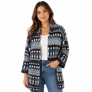 Vilagallo L/XL Blue Multi Knit Open Cardigan Sweater Cozy Cabincore Work